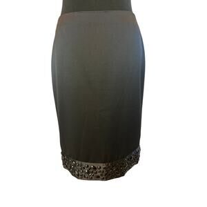White House Black Market | Black Satin Beaded Pencil Skirt | 2